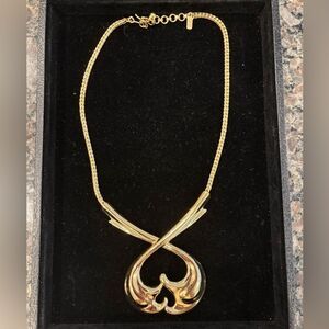 Monet Runway Vintage High Gleam Modernist Gold Pendant Necklace